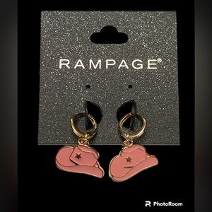 NWT•Rampage Pink Enamel Cowgirl Hat dangle earrings